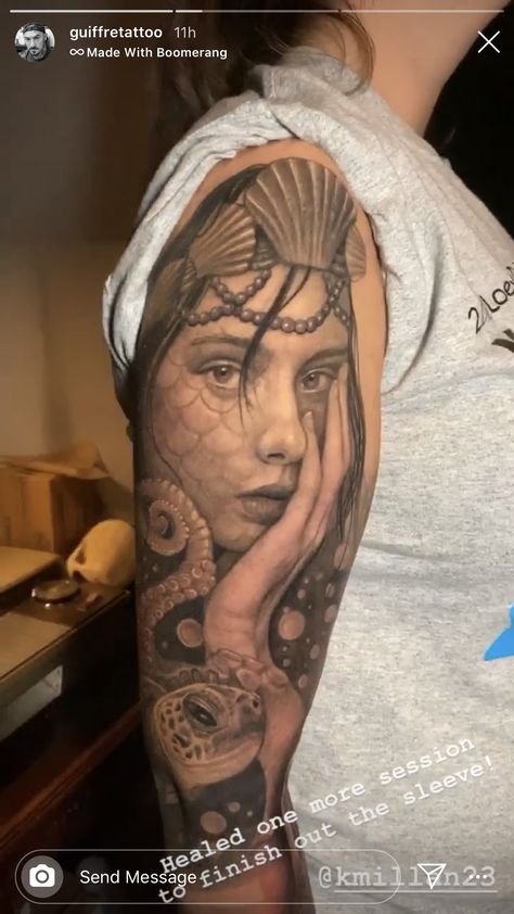 Mermaid Portrait Tattoo Faces, Amphitrite Goddess Tattoo, Goddess Of The Sea Tattoo, Mermaid Face Tattoo, Amphitrite Tattoo, Sea Goddess Tattoo, Greek Goddess Tattoo, Mermaid Face, Siren Tattoo