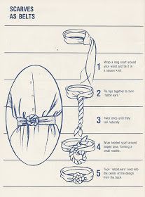 Came across a manual from the 80s (clearly depicted by the hairstyles!) about how to tie scarves. Thought I would share the tutorial with m... How To Tie Scarves, How To Wear Belts, Tie Scarves, Twisted Scarf, Ways To Tie Scarves, Tie A Scarf, Scarf Knots, How To Wear A Scarf, Scarf Belt