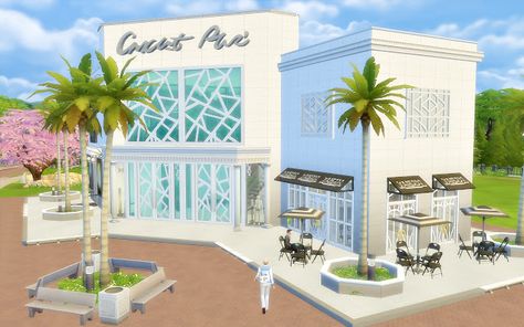 Sims 4 Commercial Builds, Sims 4 Newcrest Ideas, The Sims 4 Restaurant Ideas, Sims 4 Shopping Mall, Sims 4 Shopping Center, Newcrest Sims 4 Ideas, Sims Newcrest, Sims 4 Shop, Restaurant Sims 4