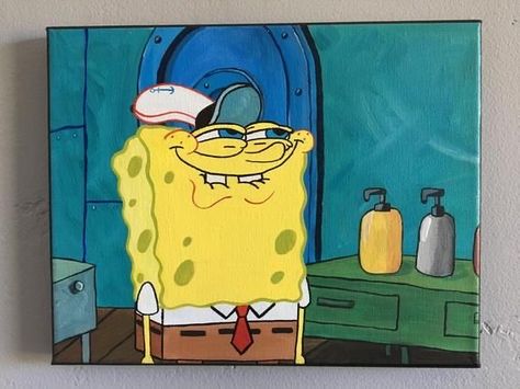 Spongebob Painting Canvases Easy, Spongebob Painting Canvases, Painting Canvases Easy, Painting Spongebob, The Spongebob, Spongebob Painting, Trippy Painting, Hippie Painting, Painting Canvases