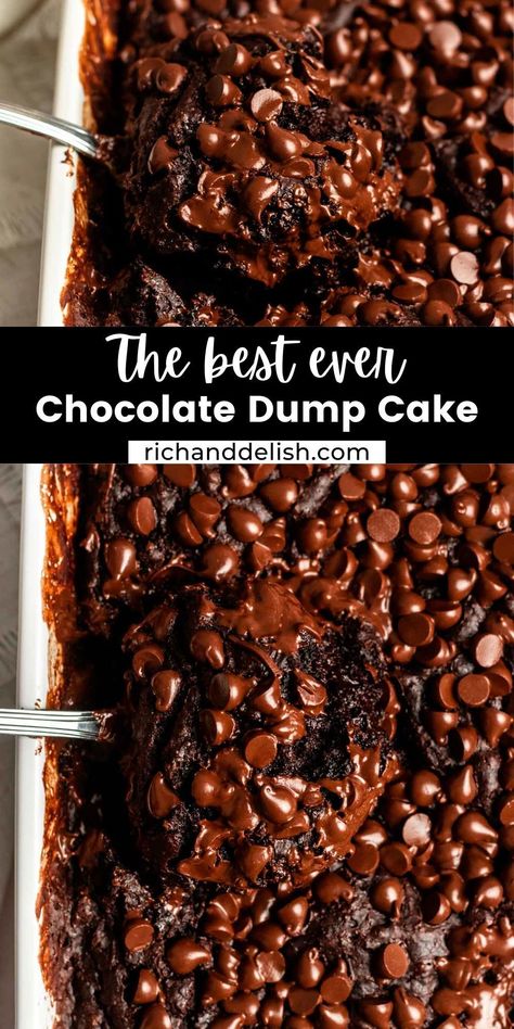 This rich and incredibly moist chocolate dump cake is a decadent and indulgent dessert that is incredibly easy to make. Chocolate Brownie Dump Cake, Brownie Dump Cake Recipes Crockpot, Dump Cake Cupcakes, Best Chocolate Dump Cake, Dump Chocolate Cake, Easy Dump Cake Recipe Chocolate, Brownie Dump Recipes, Chocolate Dump Cakes Recipes, Ree Drummond Chocolate Cake