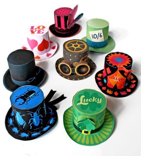 DIY Mini Top Hat Templates and Patterns. Easy No-sew Step by - Etsy New Zealand Make Your Own Hat, Mini Top Hats, Craft Printables, Cardboard Craft, Hat Template, Crazy Hat Day, Mad Hatter Hat, Alice Wonderland, Hat Day