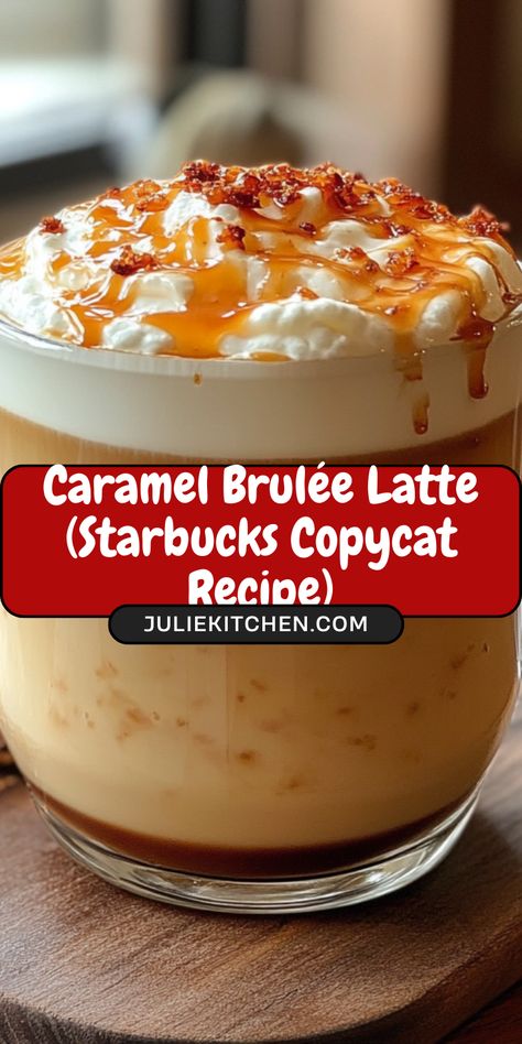 Savor the creamy richness of this Caramel Brulée Latte, made right in your kitchen! A cozy treat perfect for any time of day. #CoffeeLovers #LatteArt #StarbucksCopycat #CaramelIndulgence Caramel Brulee Latte, Latte Starbucks, Caramel Bits, Copycat Starbucks Recipes, Toffee Bits, Caramel Syrup, Caramel Latte, Caramelized Sugar, Vanilla Syrup