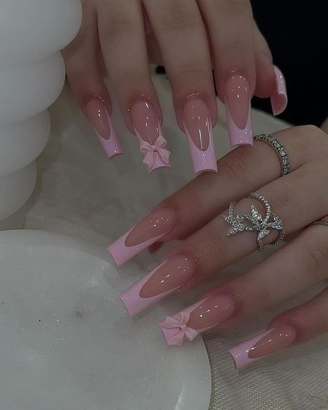 (2) Inbox • Direct Medium Nail Set, French Tip Coffin Nails, Long French Tip Nails, Coquette French, French Tip Coffin, Light Pink Acrylic Nails, Vacay Nails, Ballerina Nails Designs, Blush Pink Nails