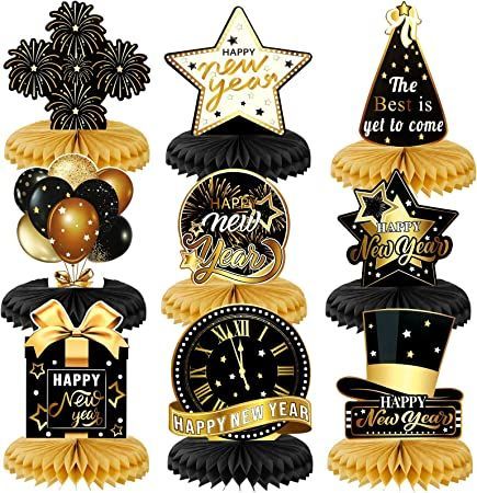 New Year Party Table Topper for 2023 New Year Eve Party Supplies, Happy New Year Table Decoration, 9 Pcs New Years Table, Honeycomb Centerpiece, 50th Birthday Centerpieces, New Year Eve Party, Paper Centerpieces, New Year Backdrop, New Year Table, New Year's Party Decorations, Honeycomb Decorations