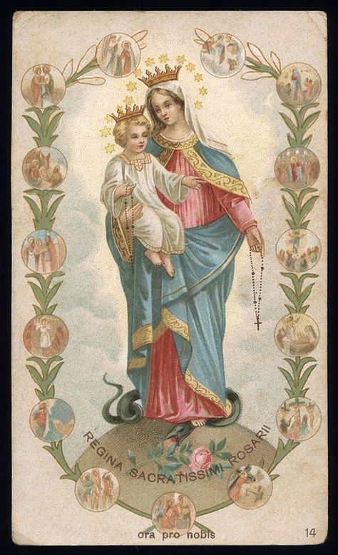 Virgin Mary Art, Vintage Holy Cards, Blessed Mary, Religious Pictures, Queen Of Heaven, Catholic Images, San Michele, Blessed Mother Mary, Sainte Marie