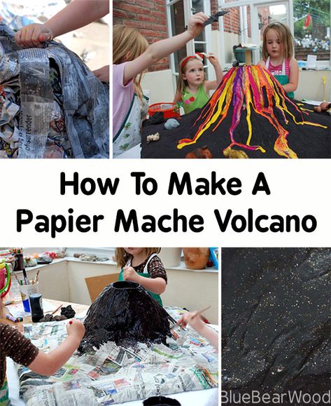 How To Make A Papier Mache Volcano For The Science Fair How To Make A Paper Mache Volcano, Papier Mache Volcano, Diy Large Volcano Prop, Paper Mache Volcano Easy, How To Make Volcano, Diy Volcano Projects, Paper Mache Volcano, Volcano For Kids, Volcano Science Projects