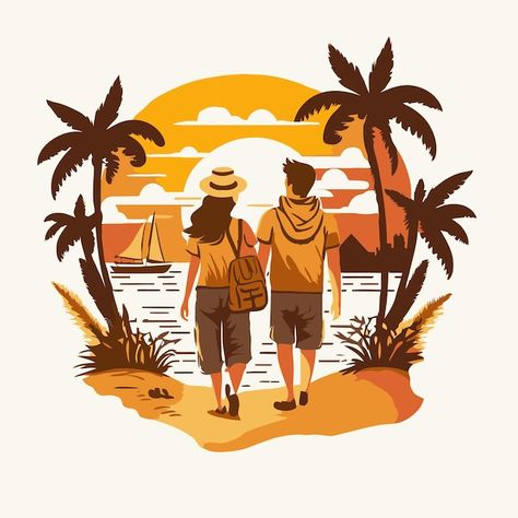 Travelling couple logo going to go on va... | Premium Vector #Freepik #vector #tourist-guide #tour-guide #travel-guide #couple-travel Travelling Couple, Couple Logo, Couple Clipart, Profile Logo, Concept Illustration, Travel Logo, Couples Images, Travel Illustration, Learning Design