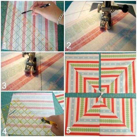 Quilt Squares Tutorial Using Striped Fabric Quilt Blocks Using Striped Fabric, Quilts With Striped Fabric, Striped Fabric Quilts, Stripe Quilts, Striped Quilts, Stripe Quilt Pattern, Quilt Contemporary, Fabric Tutorial, Memory Shirt