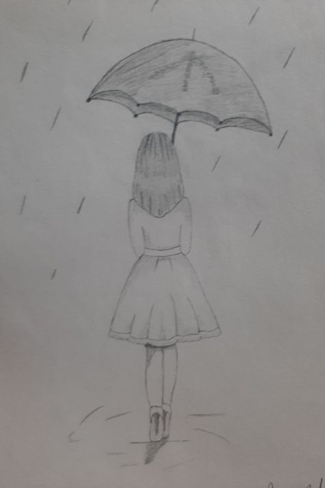 Rainy Day | Art drawings for kids, Umbrella drawing, Art drawings beautiful Drawing Of Rainy Day, Rainy Sketch Drawings, Rainy Pictures Ideas, Girl Holding Umbrella Drawing, Rainy Day Drawing Easy, Rainy Day Sketch, Drawing Ideas 2023, Painting Drawing Ideas, Rainy Day Drawing