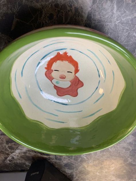 Pottery Painting Ponyo, Ponyo Ceramic Bowl, Ponyo Bowl Pottery, Ponyo Bowl, Disney Pottery Painting Ideas, Ceramic Bowl Painting Ideas Simple, Color Me Mine Ideas Mugs, Ghibli Ceramics, Totoro Ceramic