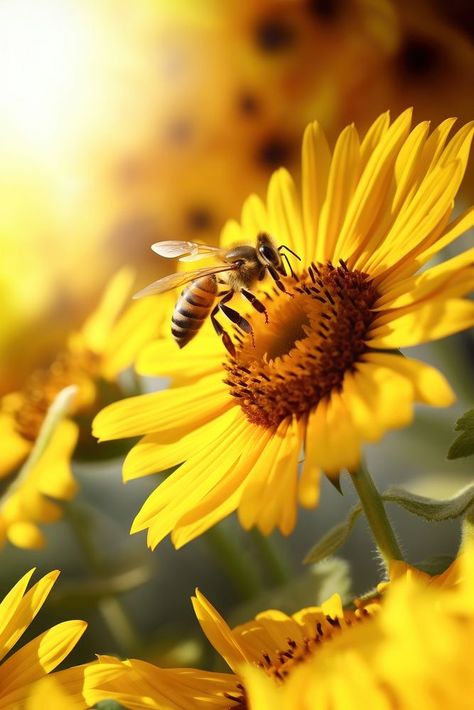 macro shot photo of mininal photo of a bee and sunflower.   | premium image by rawpixel.com / chu_chutima Summer Aesthetics, Macro Shots, Animal Wildlife, Shot Photo, Wildlife Animals, Mobile Wallpaper, Design Templates, Design Resources, Planting Flowers