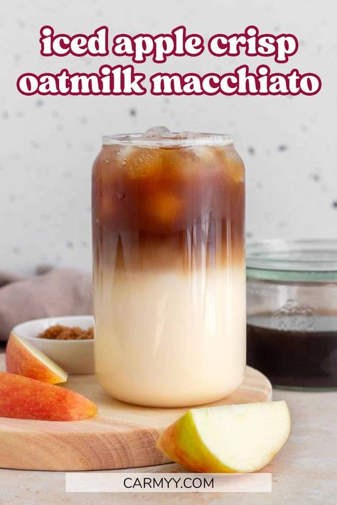 Made with only a handful of ingredients, this copycat iced apple crisp oatmilk macchiato is a refreshing but cozy drink to start off your day. It's so easy to make at home, you'll have it ready faster than heading out to your closest cafe. Homemade Apple Crisp Macchiato, Apple Crisp Macchiato, Apple Crisp Oat Milk Macchiato, How To Make Apple Crisp Macchiato, Iced Apple Crisp Oatmilk Macchiato, Barista Recipe, Apple Brown Sugar, Macchiato Recipe, Cafe Barista