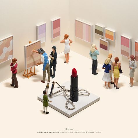 Miniature Art Gallery, Tatsuya Tanaka, Galleries Architecture, Miniature Calendar, Miniature People, Museum Exhibition Design, Miniature Photography, Muse Art, Figure Photography