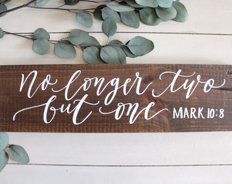 No Longer Two But One, Wedding Signs Rustic, Large Wedding Signs, Hand Painted Bible, Bible Verse Signs, Wooden Wedding Signs, Rustic Wedding Signs, Wedding Aisle, Wooden Wedding