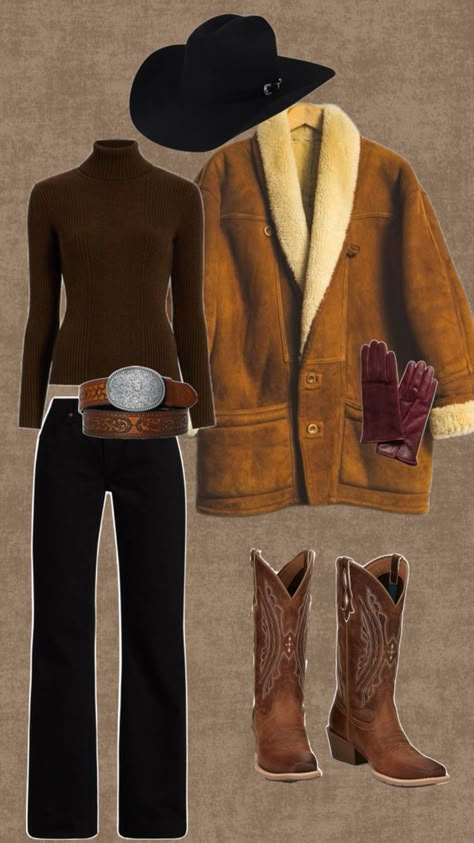 Western outfit inspo #western #outfit #trendy #womensfashion #boots #fashion #coldweather # Cowgirl Style Outfits Winter, Cold Western Outfit, Looks Cowgirl, Stockshow Outfits, Cute Rodeo Outfits, Cowboy Boots Outfit Winter, Traditional Cowgirl, Western Chic Outfits, Outfit Inspo Western