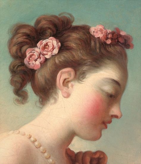 Detail from Young Woman Reading by Jean Honore Fragonard Rococo Painting, Rococo Aesthetic, Jean Honore Fragonard, Rococo Art, William Adolphe Bouguereau, Bel Art, Flowers In Her Hair, Pre Raphaelite, Woman Reading