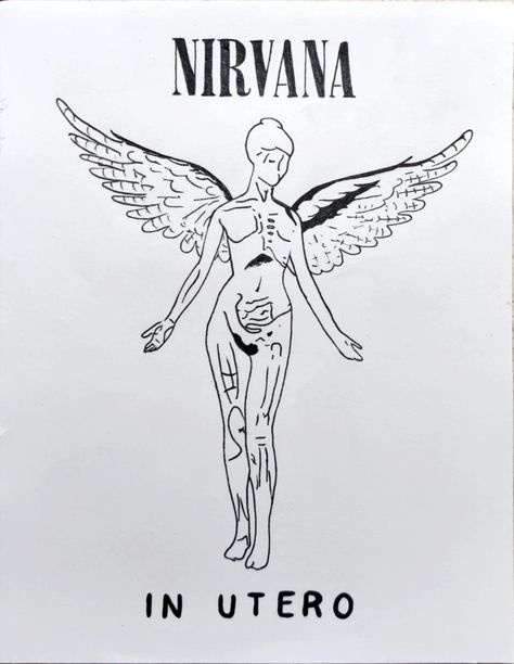 IN UTERO Nirvana In Utero Tattoo Outline, Inutero Nirvana Tattoo, Nirvana Angel Drawing, Nirvana In Utero Drawing, In Utero Painting, In Utero Drawing, In Utero Tattoo, Nerd Core, Nirvana Tattoo