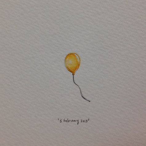 Yellow Balloon Tattoo, Berries Photography, Miniature Drawing, Tiny Drawings, Mini Drawing, Balloon Tattoo, Tiny Paintings, Yellow Balloons, Tiny Art