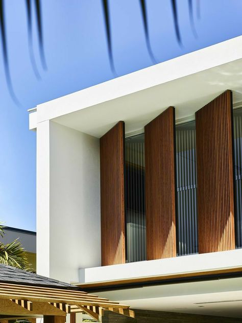 Louvers Facade, Louvre Facade, Housing Design, Facade Architecture Design, Wooden Shutters, House Elevation, Wooden Slats, Facade Architecture, House Architecture Design