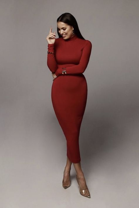 Boujee Outfits, Red Midi, Turtleneck Dress, Red Midi Dress, Turtle Neck Dress, New Classic, Christmas Dress, Mother Of The Bride Dresses, Gorgeous Dresses