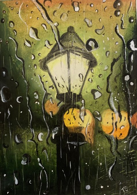 Rainy Car Window Painting, In The Rain Drawing, Rainy Day Painting Easy, Rainy Painting Easy, Rain Painting Acrylic Easy, Painting Ideas Rain, Paintings Of Rain, Rain Art Drawings, Rain Illustration Rainy Days