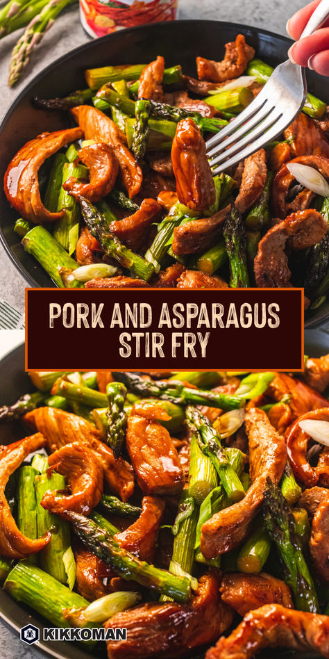 Create a flavorful Pork and Asparagus Stir Fry in just 20 minutes with this simple recipe, featuring tender pork and fresh asparagus coated in a rich Kikkoman® Teriyaki Marinade & Sauce. Visit KikkomanUSA.com for more. Pork Asparagus Stir Fry, Pork Chop And Asparagus Recipes, Pork And Veggies, Pork Skillet Dinners, Pork And Asparagus Recipes, Dinner Recipes Pork, Pork Stir Fry Recipes Easy, Asparagus Recipes, Pork Stir Fry Recipes