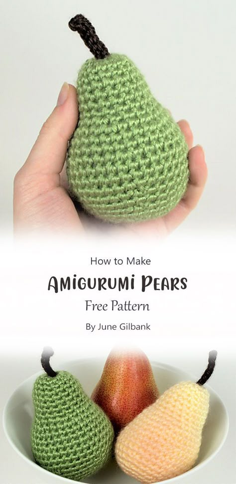 This is a sweet little pear amigurumi pattern. It’s a super simple project and can be finished in one sitting. Crochet Squish, Play Food Crochet, Crochet Challenge, Crochet Play Food, Crochet Projects For Beginners, Food Crochet, Amigurumi Food, Crochet Stuffies, Autumn Craft