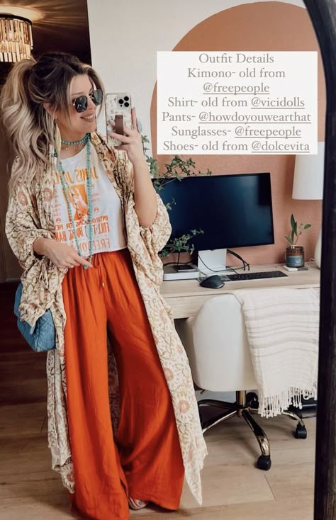 Easy Dinners For 5 People, Duster Kimono Outfits, Summer To Fall Transition Outfits Boho, Modern 70s Aesthetic Outfit, Fall Western Boho Outfits, Earthy Style Summer, Tomboy Style Outfits Feminine Summer, Christian Boho Outfits, Boho Duster Outfit