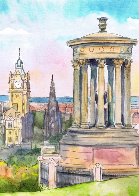 Edinburgh Skyline Art Scotland Wall Art Europe Print | Etsy Edinburgh Skyline, Spray Paint Artwork, Az Art, Watercolor Eyes, Scottish Art, Watercolor Paintings Easy, Travel Sketches, Skyline Art, Paintings I Love