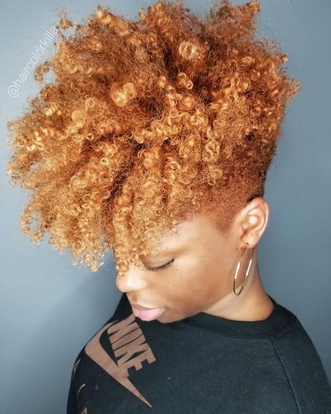 Kara Williams on Instagram: “Ginger ginger  Natural level 3 with previously colored ends to "natural" level 8 redhead! #shhhh #iwonttellitsreallycolor  #behindthechair…” Back To School Hairstyles Natural, Natural Hairstyles Summer, Ginger Hair Styles, Hair Styles Side Part, Natural Ginger Hair, Hair Back To School, Fierce Hairstyles, Blk Women, Tapered Natural Hair