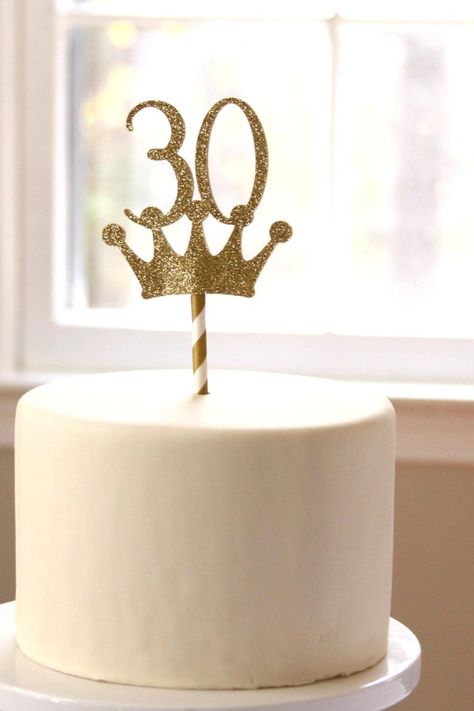 Turning 30 Cake, Gold Glitter Cake Topper, Crown Cake Topper, Hello Thirty, Birthday Topper, Rose Gold Crown, Crown Cake, 30th Birthday Party, Glitter Crown