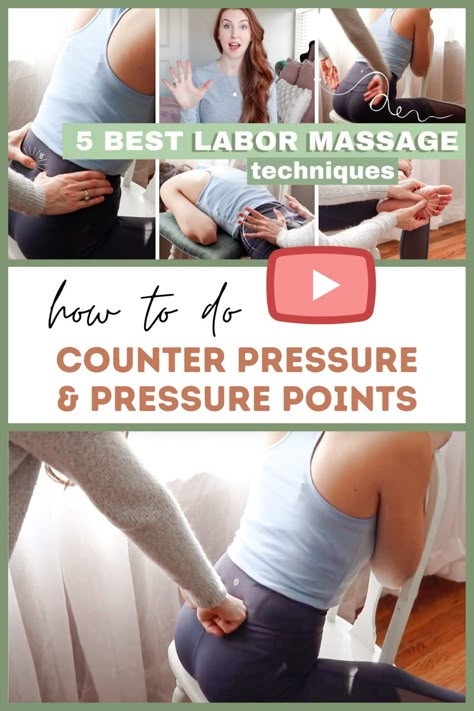 Woman demonstrating 5 different labor massage techniques. Birth Massage Labor, Back Labor Relief, Pressure Points During Labor, Birth Massage, Massage For Labor, Labor Massage, Acupressure Points For Labor, Labor Massage Techniques, Pregnancy Back Pain Relief