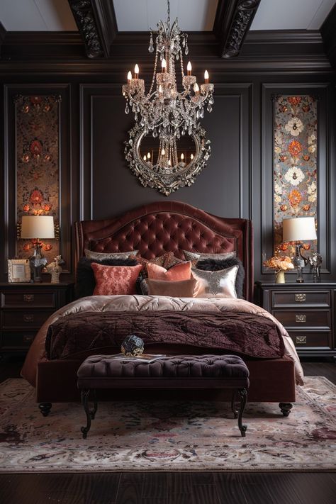 29 Chic Bedroom Ideas for a Stylish Sanctuary 13 Neo Gothic Interior Design, Minimalist Zen Bedroom, Contemporary Chic Bedroom, Modern Mediterranean Bedroom, Chic Bedroom Ideas, Amazing Bedrooms, Opulent Bedroom, Bungalow Bedroom, Modern Baroque