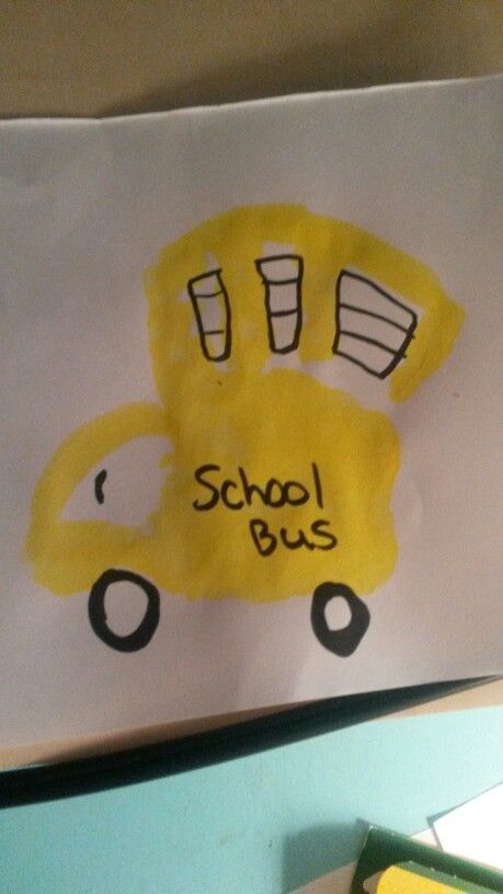 School bus from preschooler handprint School Bus Handprint Craft, C Is For Car, Bus Quotes, Bus Craft, Book Bus, Handprint Activity, Letter C Crafts, Handprint Painting, Hand Print Art