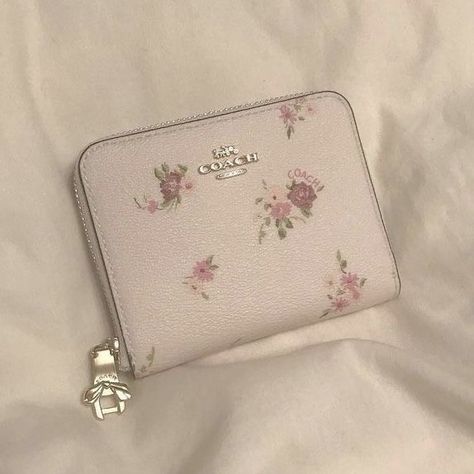 Purse, Wallet, Bed, Flowers, Pink, White