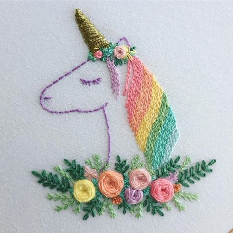 “Being a person is getting too complicated. Time to be a unicorn!” These florals and so bright and springy (that’s a word right?!) I think… Unicorn Applique, Hand Embroidery Unicorn, Back Stitch Embroidery, Christmas Unicorn Cross Stitch, Embroidered Unicorn, Unicorn Needlepoint, Felt Ornaments Patterns, Hand Embroidery Videos, Diy Embroidery Patterns