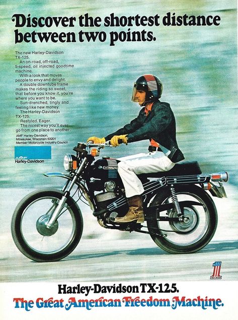 1973 AMF Harley tx125 | Denise & Rick | Flickr Amf Harley, Moto Harley Davidson, 125 Motorcycle, Hors Route, Motorcycle Posters, American Freedom, Motor Bikes, New Harley Davidson, Horse Trailer