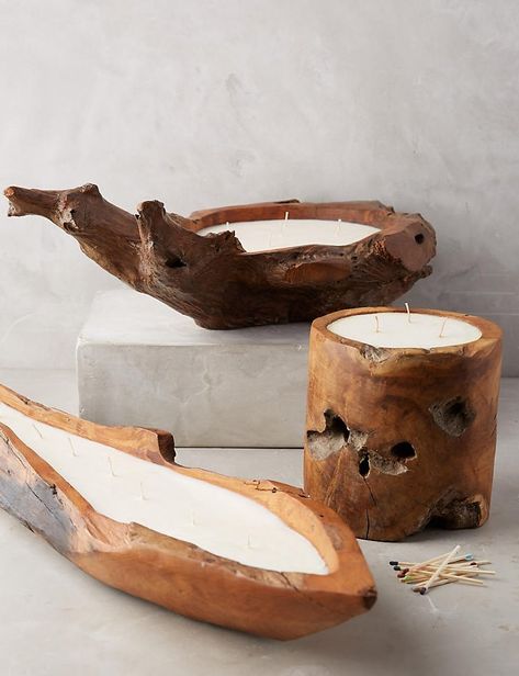 Wooden candle holders from Anthropologie Soya Mumu, Candle Crafts Diy, Deco Nature, Cozy Accessories, Candle Craft, Wooden Candle Holders, Wooden Candles, Homemade Candles, Candles Crafts