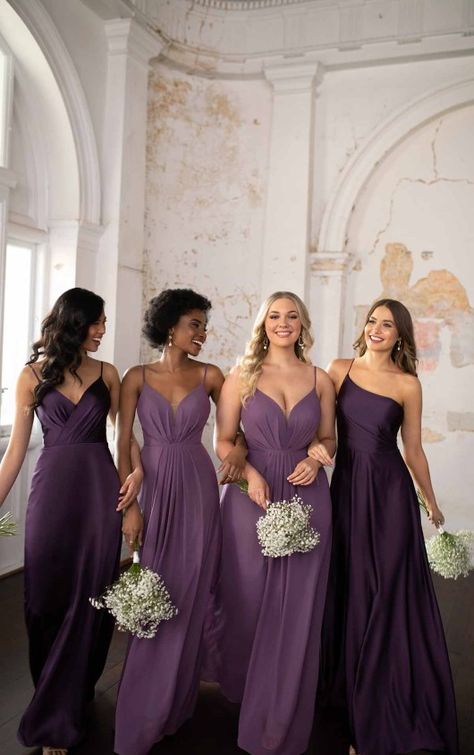 Purple Tones Bridesmaid Dresses, Dark Purple Satin Bridesmaid Dresses, Purple Satin Bridesmaid Dresses Long, Bridesmaid Dress Purple Lavender, Deep Lilac Bridesmaid Dresses, Dark Purple Dress Bridesmaid, Purple Flower Bridesmaid Dress, Night Wedding Bridesmaids Dresses, Dark Violet Bridesmaid Dresses