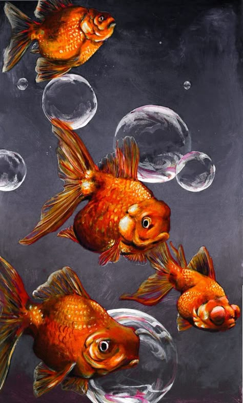 Gold Fish Painting, Decor Marin, Goldfish Art, Fish Paintings, Koi Fish Drawing, Fancy Goldfish, Art Fish, Koi Carp, Fish Drawings