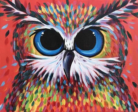 "Owl Be There" Painting Party with The Paint Sesh Downtown Riverside, Colorful Animal Paintings, Painting Party, Watercolor Sunset, Owl Painting, Paint And Sip, Canvas Projects, Autumn Painting, Colorful Animals