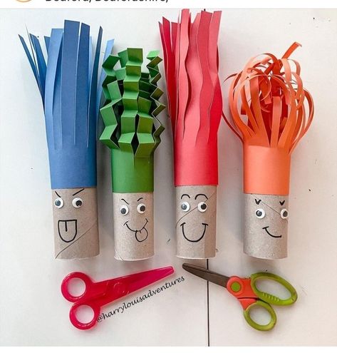 Cardboard Tube Crafts, Toilet Paper Crafts, Toddler Arts And Crafts, Scissor Skills, Preschool Arts And Crafts, Toilet Paper Roll Crafts, Paper Roll Crafts, Diy Crafts For Kids Easy, Art Activities For Kids