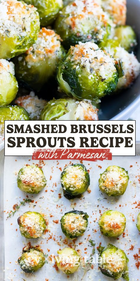 The best new side dish for the holidays is this Smashed Brussel Sprouts recipe! Boiled Brussels sprouts are pushed down, seasoned with garlic butter and Parmesan cheese, then roasted in the oven until they are perfectly crispy. These low-carb veggies make a great addition to the table at Thanksgiving AND Christmas Smashed Brussels Sprouts Recipe, Glazed Brussel Sprout Recipes, Smashed Brussel Sprout Recipes, Smashed Brussel Sprouts, Brussel Sprout Recipes, Smashed Brussels Sprouts, Garlic And Herb Butter, Christmas Side Dish Recipes, Crispy Brussel Sprouts