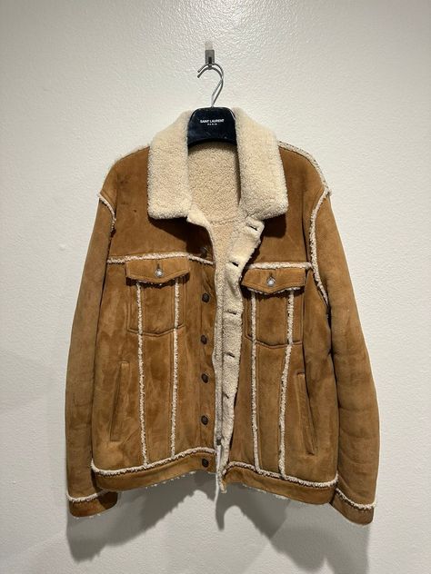 Suede Shearling Trucker Jacket 58 Heavy Coat, Youtube Logo, Men's Outerwear, Saint Laurent Paris, Dry Cleaners, Trucker Jacket, Mens Outerwear, Saint Laurent, Overalls