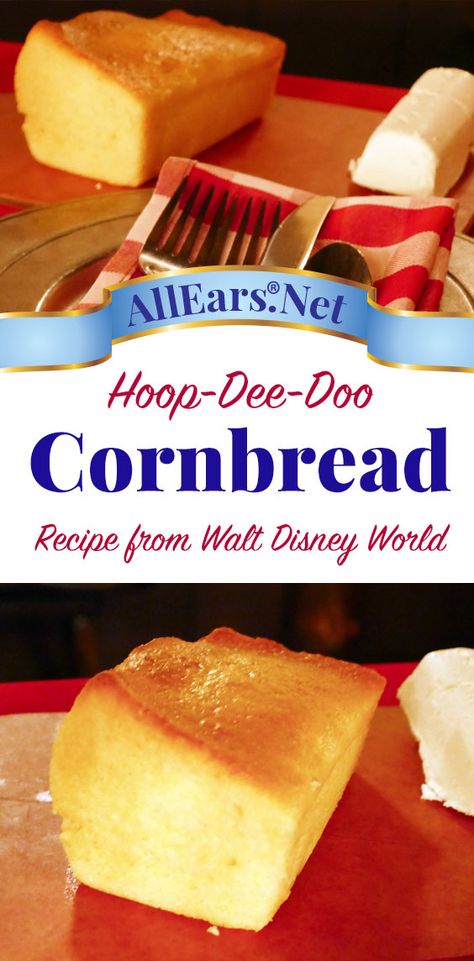 Recipes - Cornbread - Trails End - Fort Wilderness - AllEars.Net Disney Dishes, Dinner Show, Biscuit Bread, Cornbread Recipe, Corn Bread Recipe, Cake Mix Recipes, World Recipes, Veggie Burger, Disney Food