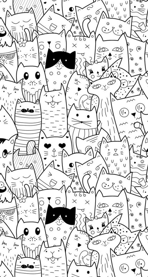 Fondo de pantalla Cats Doodle Art, Doodle Art Drawing Coloring Pages, Doodle Art Coloring Pages, Cat Doodle Art, Coloring Pages Cat, Cute Cat Coloring Pages, Face Coloring Pages, Cats Coloring Pages, Doodle Cats