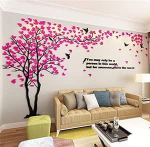 3D Tree Wall Stickers - DIY Tree and Birds Wall Decals Family Couple Tree Stickers Murals Wall Decor for Living Room Bedroom TV Background Home Decorations(Rose Left,M-98X51in) Diy Mirror Wall, Background Home, Christmas Wall Stickers, Bird Wall Decals, Family Wall Decals, Bedroom Tv, 3d Tree, Family Couple, Diy Tree