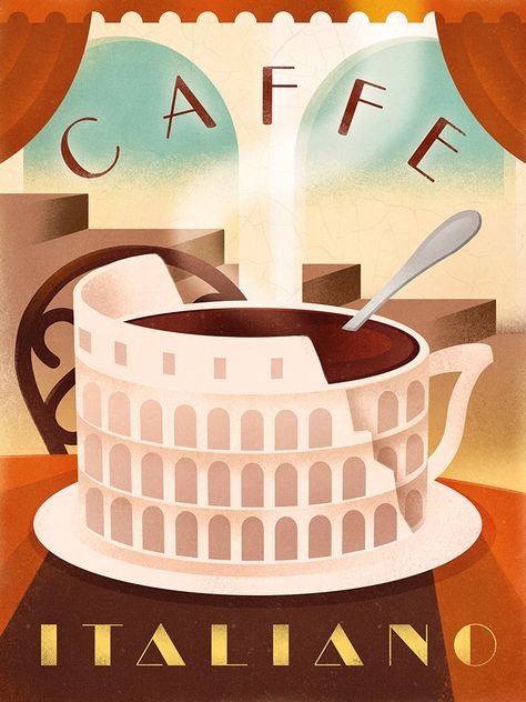 Italian Poster, Italy Wall Art, Coffee Wall Art, Vintage Poster Design, Retro Kitchen Decor, Coffee Poster, Art Deco Posters, Retro Wall Decor, Art Plaque