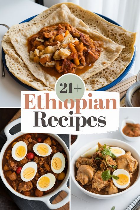 Taste the vibrant flavors of Ethiopia with these yummy recipes! From spicy doro wat to savory injera there's something for everyone. Bring your family together with these unique dishes that celebrate rich spices and traditions. Perfect for a fun cooking night or an exciting dinner party. Enjoy this delicious adventure! Ethiopian Food Recipes, Ethiopian Lentils, Ethiopian Injera, Doro Wat, Ethiopian Recipes, Ginger Snaps Recipe, Best Christmas Appetizers, Bread Recipe Video, Ethiopian Cuisine